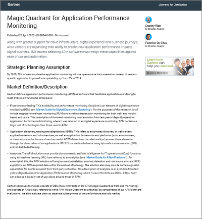 2020 Gartner Magic Quadrant for Application Performance Monitoring