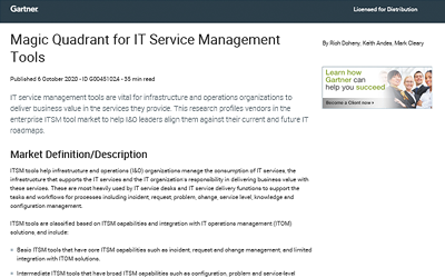 2020 Gartner Magic Quadrant for ITSM Tools