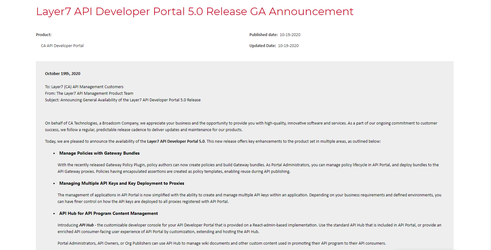 Layer7 API Developer Portal 5.0 Release GA Announcement