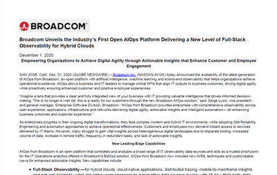 Broadcom Unveils the Industry’s First Open AIOps Platform