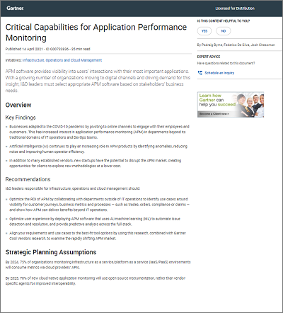 Gartner 2021 Critical Capabilities for Application Performance Monitoring